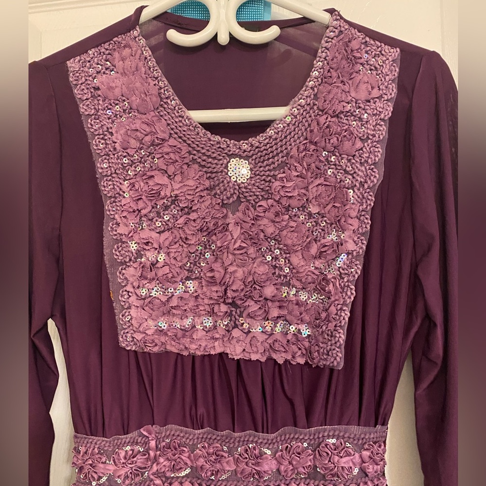 Purple long sleeve modest dress